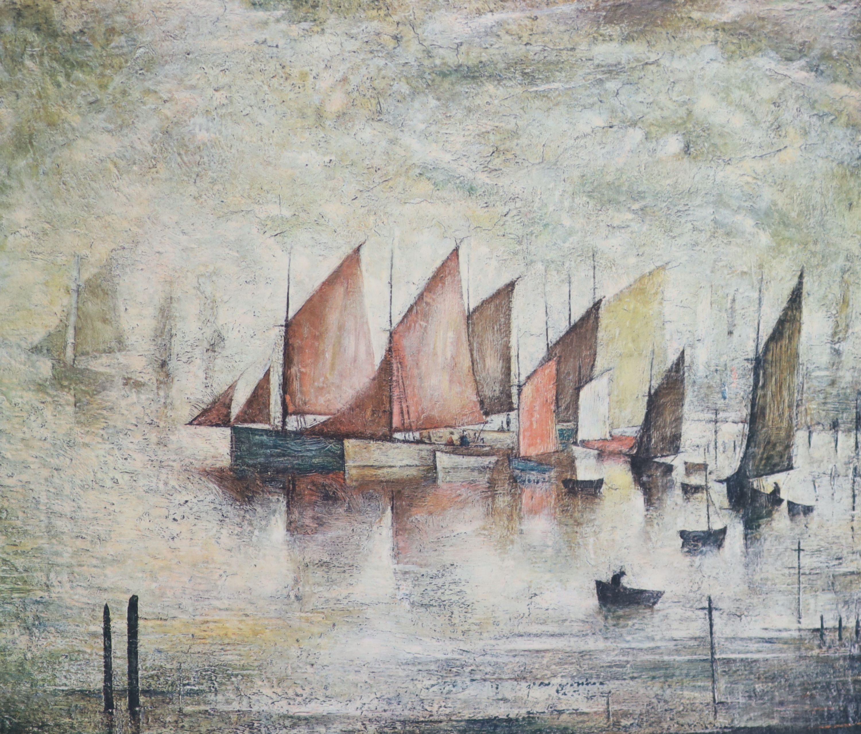 Lawrence Stephen Lowry (1887-1976), Sailing boats, limited edition print, 32 x 36 cm.